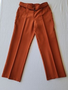 C By One Rust Paperbag Waist Belted Wide Leg Pants Womens M
